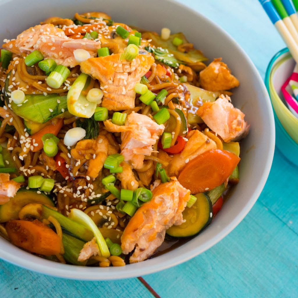 Honey soy salmon and veggie stir-fry